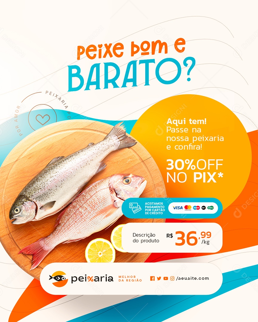 Peixaria Peixe Bom e Barato Social Media PSD Editável