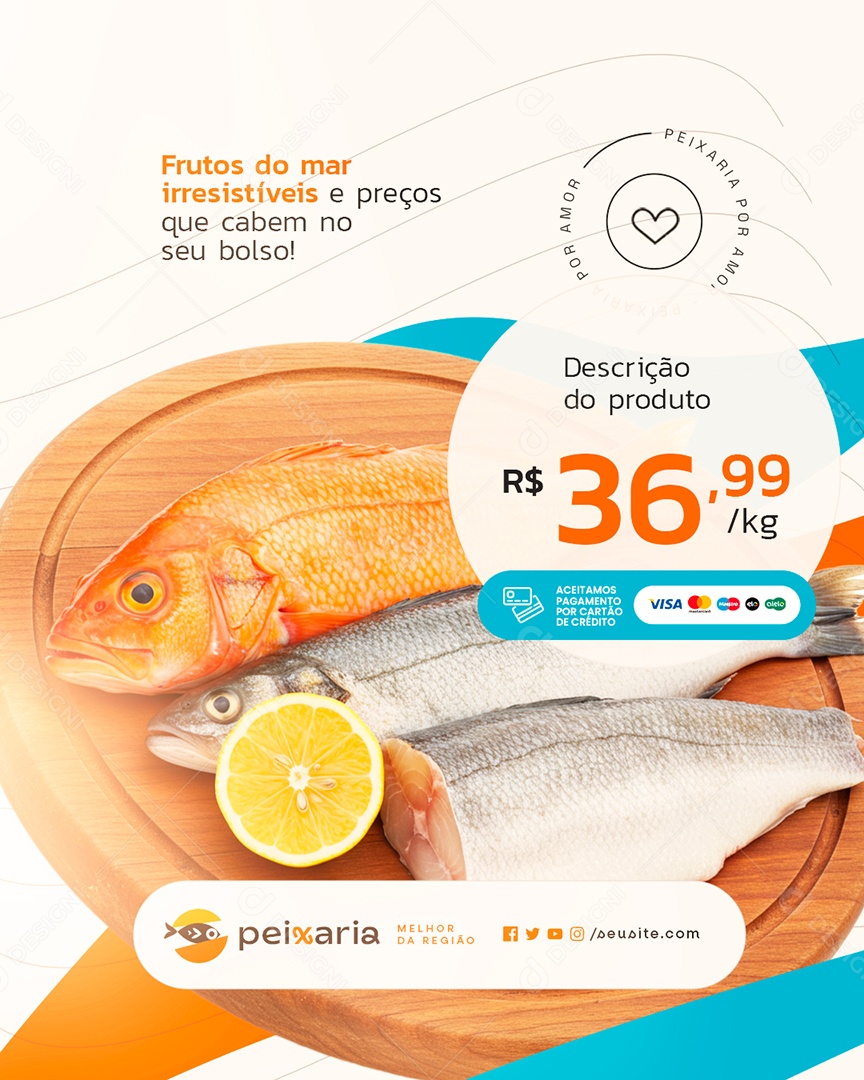 Peixaria Frutos do Mar Irresistíveis Social Media PSD Editável
