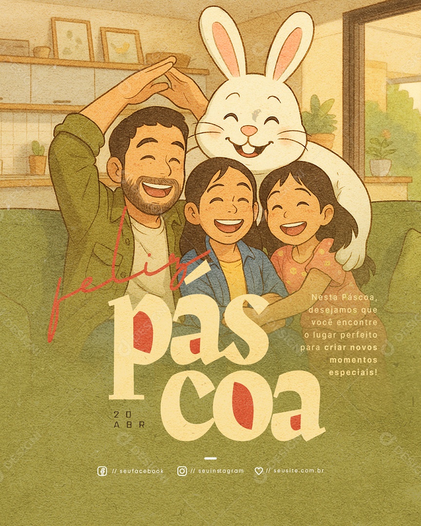Feliz Páscoa 20 de Abril Social Media PSD Editável