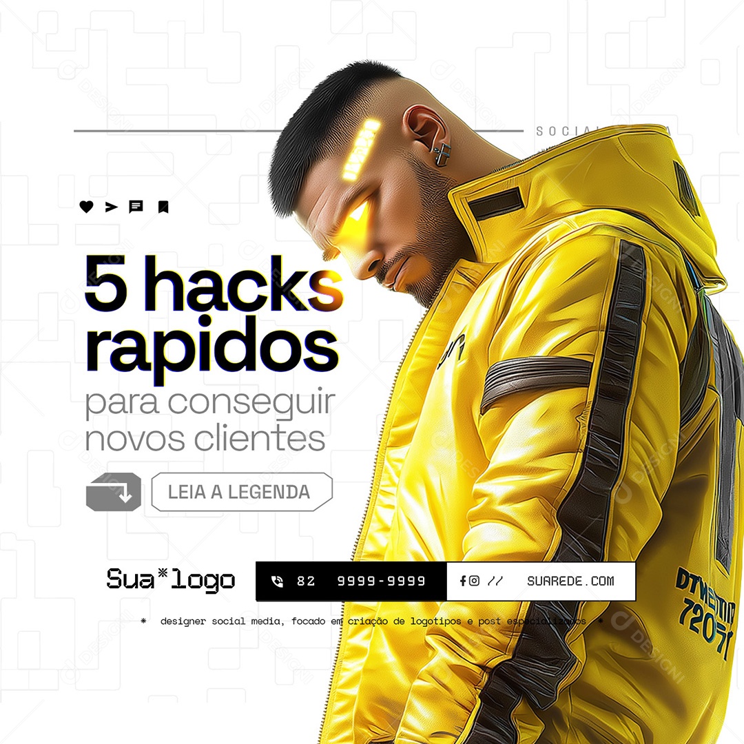 Designer Gráfico Cinco Hacks Rapidos Social Media PSD Editável