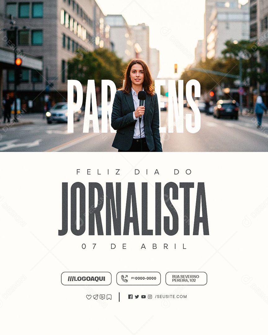 Feliz Dia do Jornalista 07 de Abril Parabéns Social Media PSD Editável