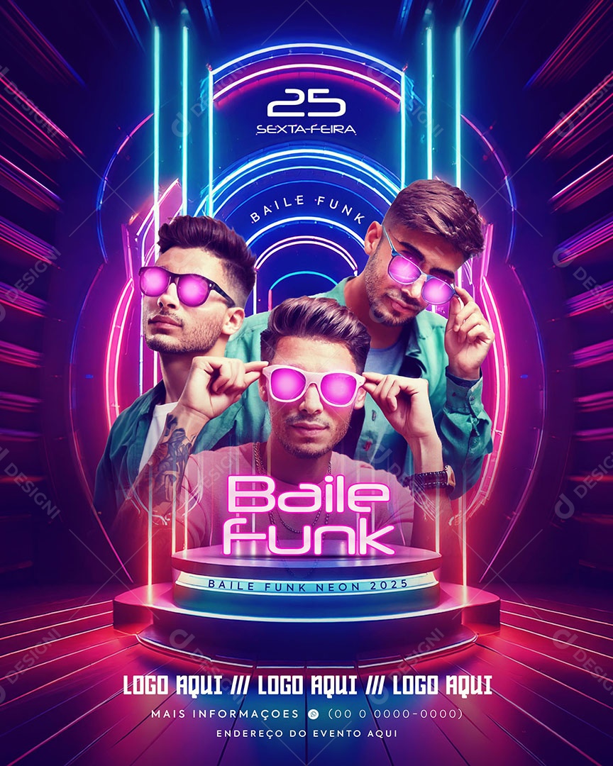 Flyer Baile Funk Neon 2025 Social Media Feed PSD Editável