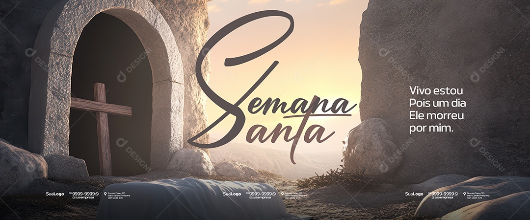 Banner Semana Santa Vivo Estou Pois Um Dia Ele Morreu Por MimSocial Media PSD Editável
