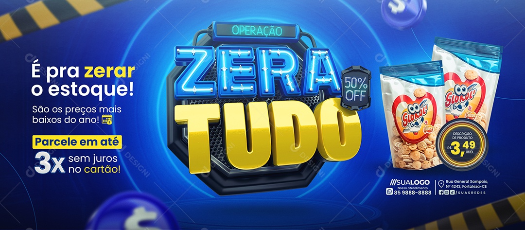 Banner Operação Zera Tudo Supermercado Cereal Social Media PSD Editável