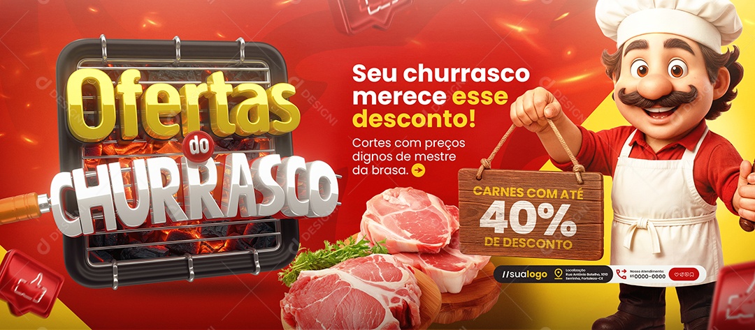 Banner Ofertas do Churrasco Melhores Cortes Social Media PSD Editável