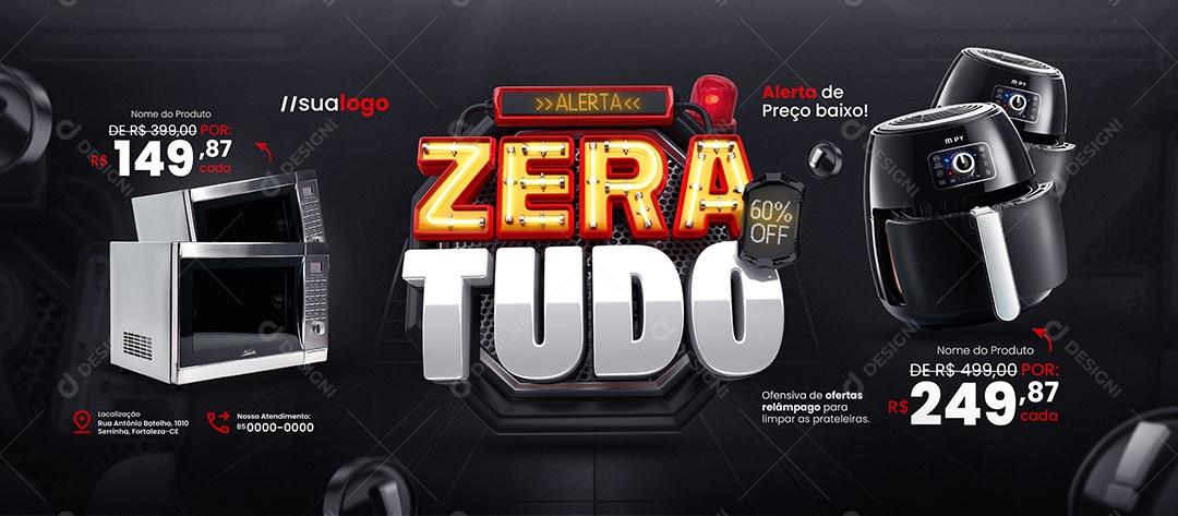 Banner Alerta Zera Tudo Loja de Eletrodomésticos Air Fryer Social Media PSD Editável