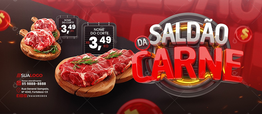 Banner Saldão da Carne Supermercado Açougue Social Media PSD Editável