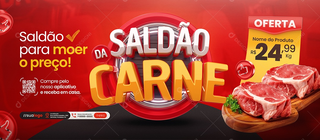 Banner Saldão da Carne Supermercado par Moer o Preço Social Media PSD Editável