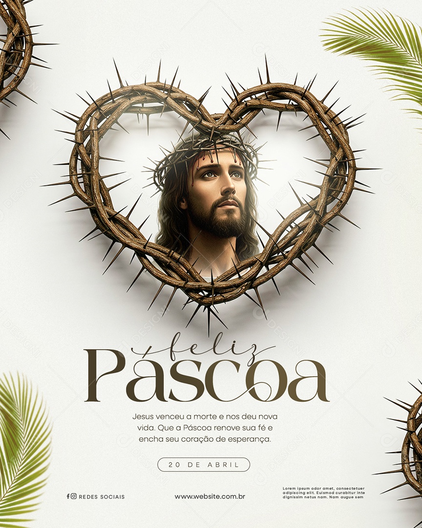 Feliz Páscoa 20 de Abril Jesus Venceu a Morte e Nos Deu Nova Vida Social Media PSD Editável
