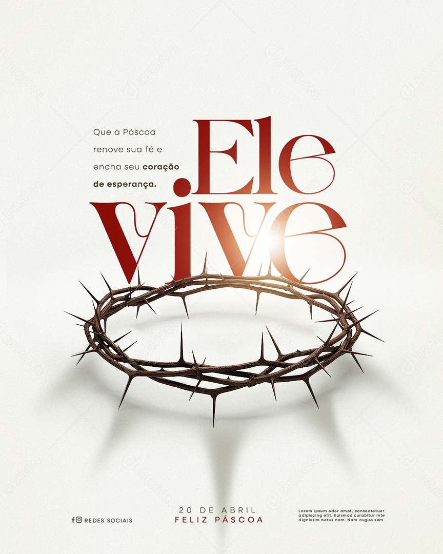Feliz Páscoa 20 de Abril Ele Vive Social Media PSD Editável