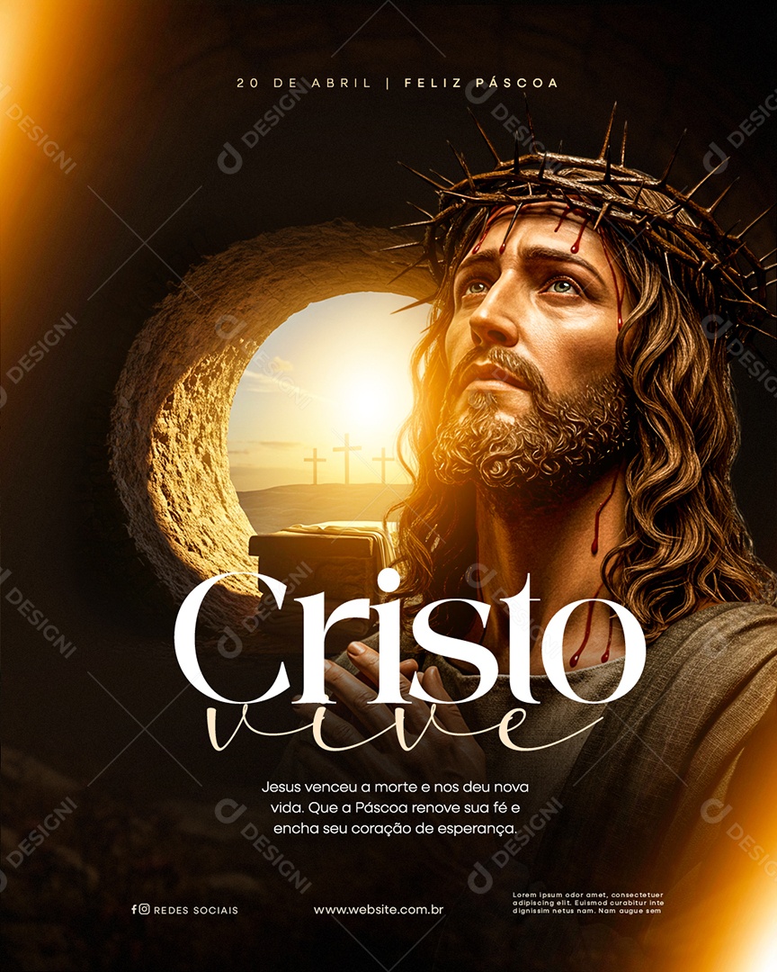 Feliz Páscoa 20 de Abril Cristo Vive Social Media PSD Editável