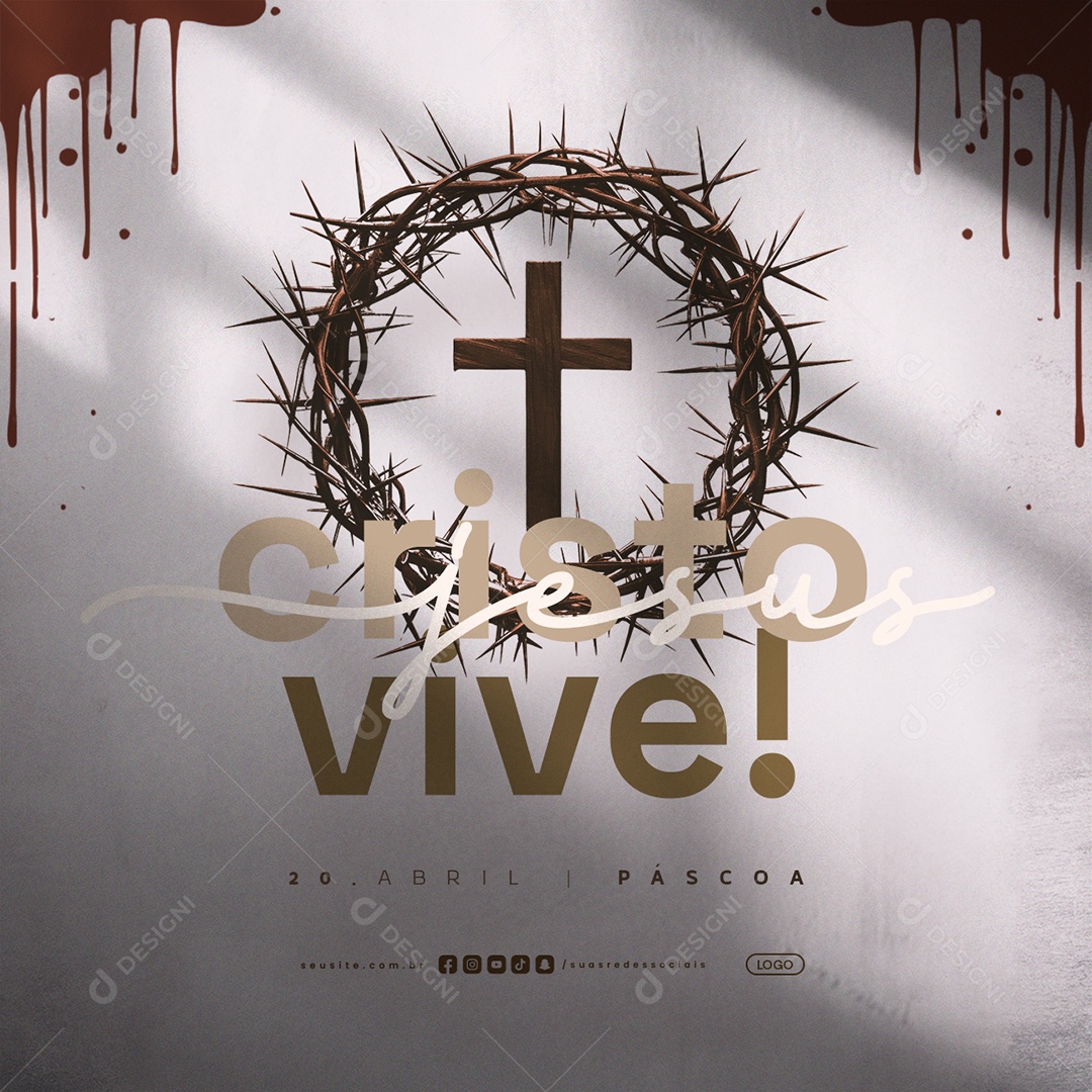 Feliz Páscoa 20 de Abril Jesus Cristo Vive Social Media PSD Editável
