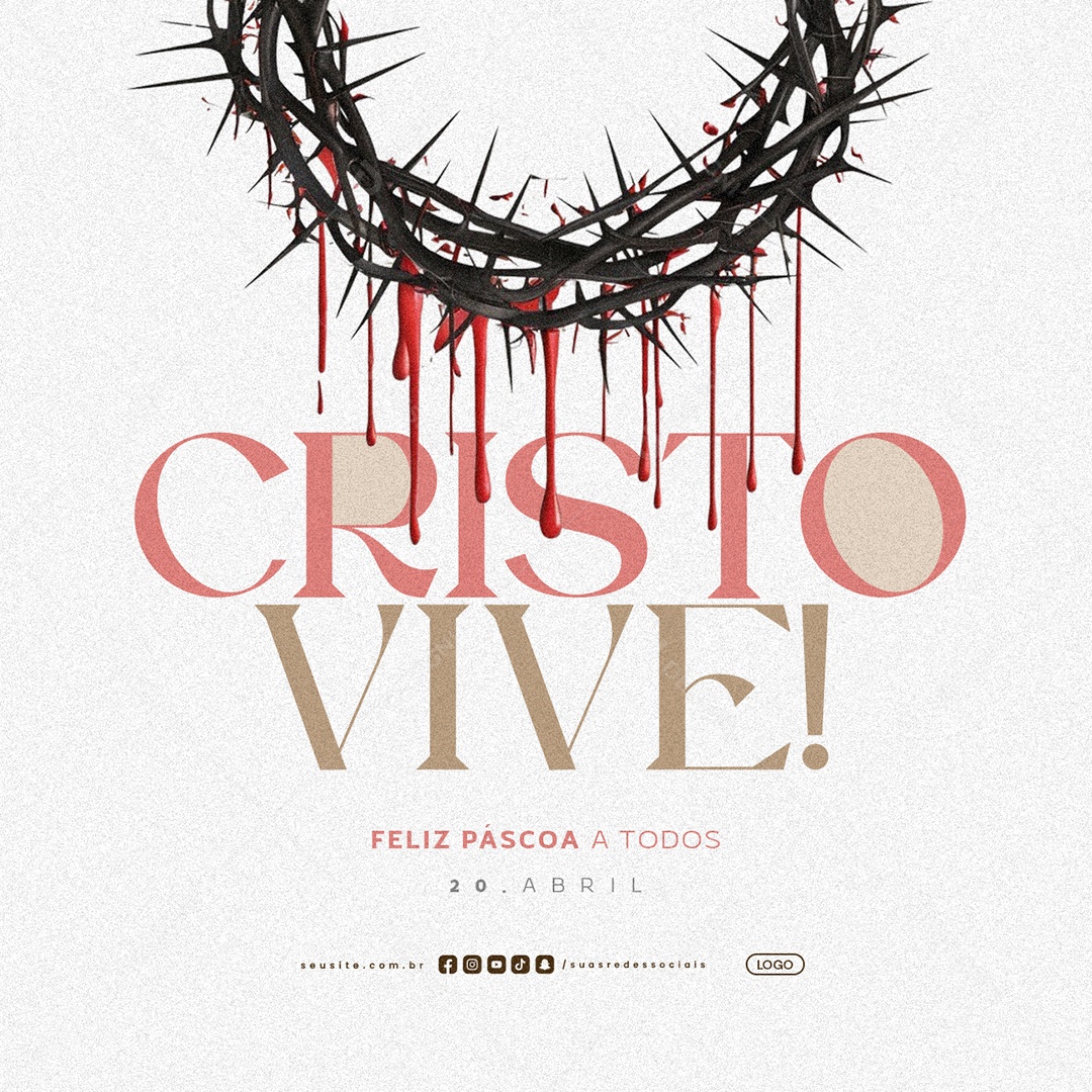 Feliz Páscoa 20 de Abril Cristo Vive Social Media PSD Editável