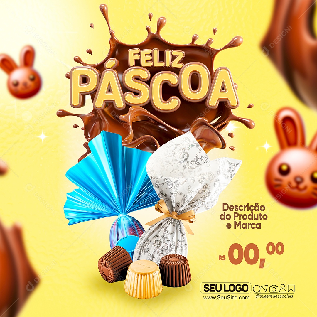 Feliz Páscoa Social Media PSD Editável