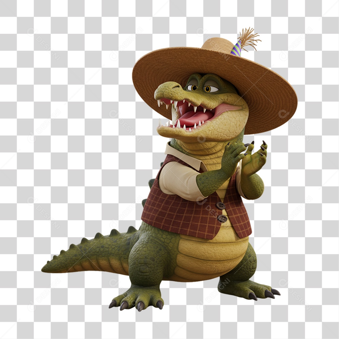 Mascote Jacaré Festa Junina PNG Transparente