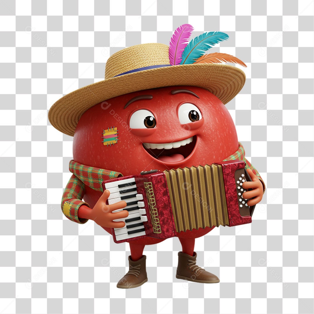 Mascote Fruta Maçã Festa Junina PNG Transparente