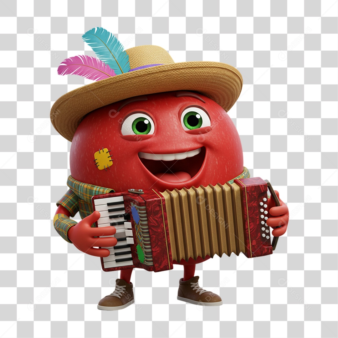 Mascote Fruta Morango Festa Junina PNG Transparente