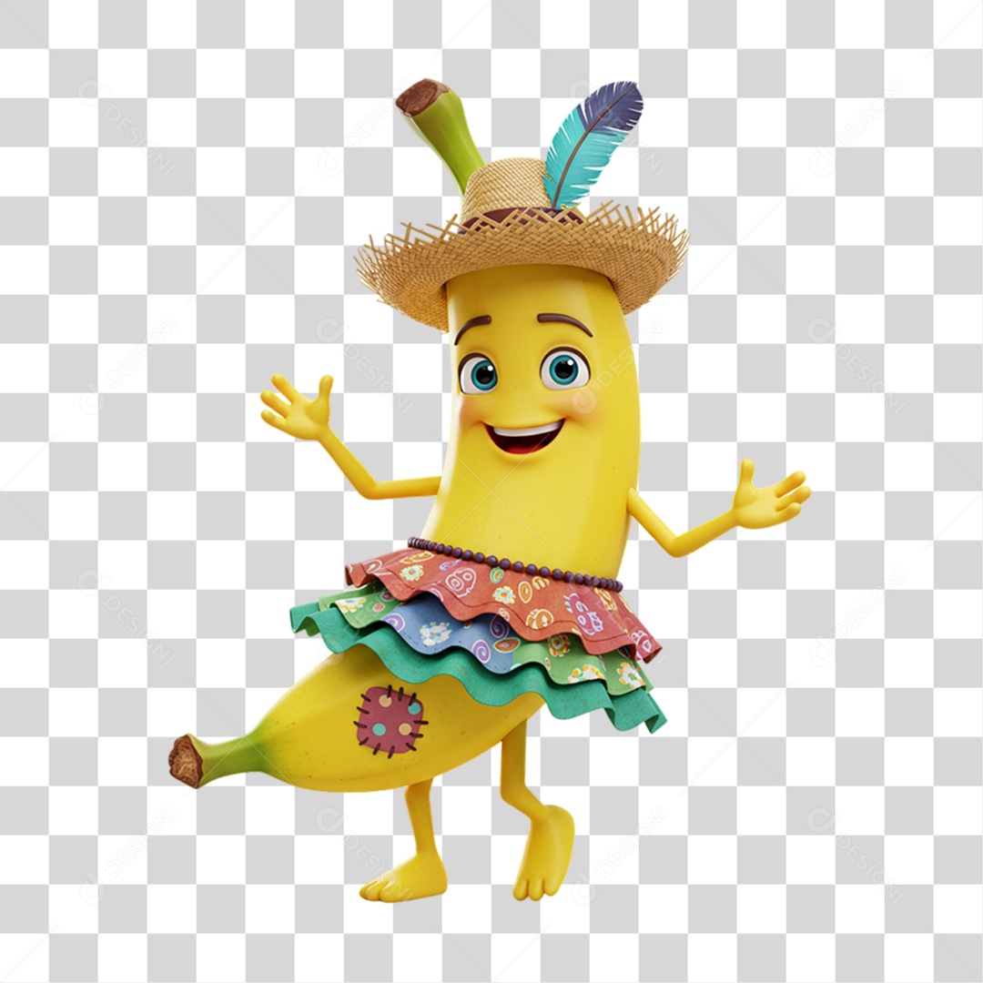 Mascote Fruta Banana Festa Junina PNG Transparente