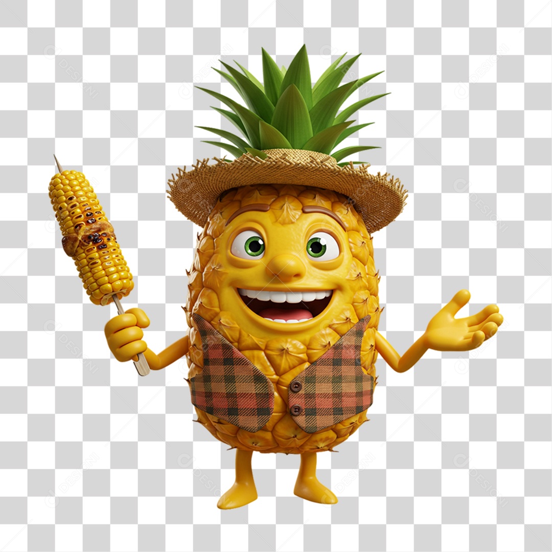 Mascote Fruta Abacaxi Festa Junina PNG Transparente