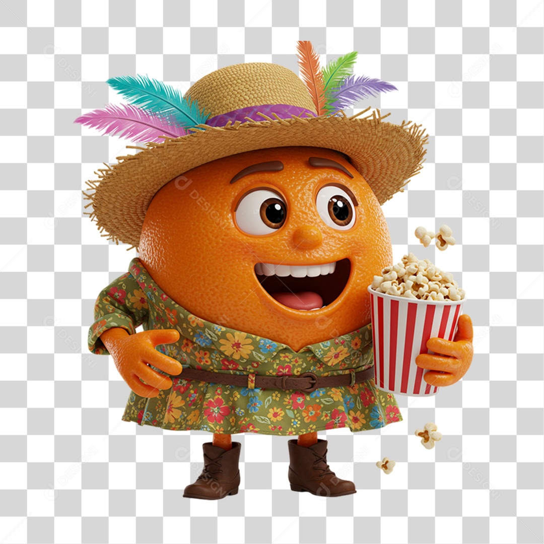 Mascote Fruta Laranja Festa Junina PNG Transparente