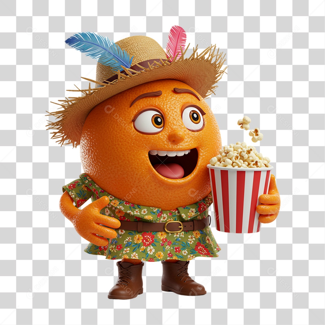 Mascote Fruta Laranja Festa Junina PNG Transparente