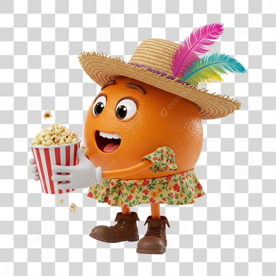 Mascote Fruta Laranja Festa Junina PNG Transparente