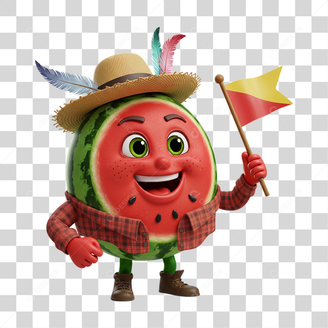 Mascote Fruta Melancia Festa Junina PNG Transparente