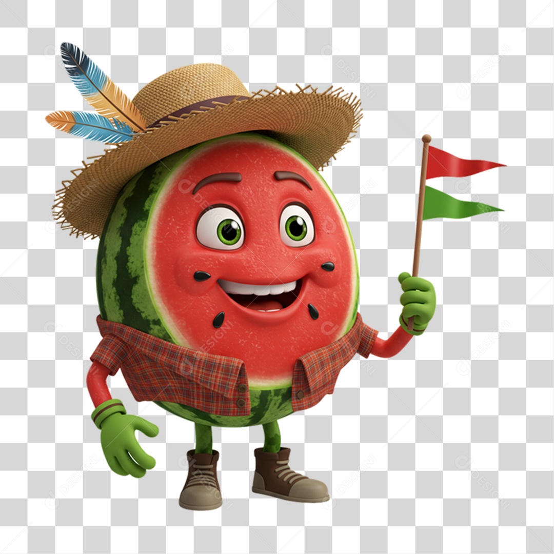 Mascote Fruta Melancia Festa Junina PNG Transparente