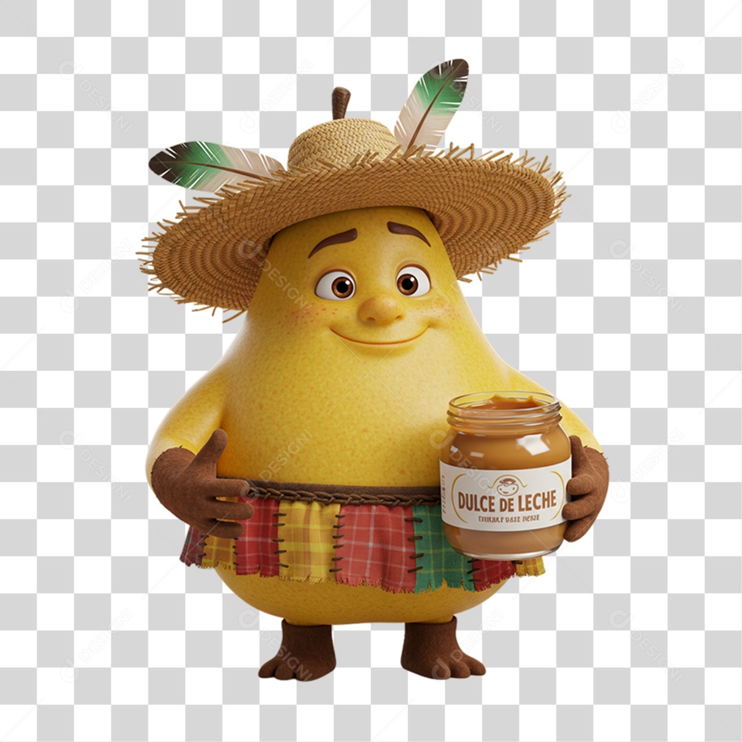 Mascote Fruta Pera Festa Junina PNG Transparente