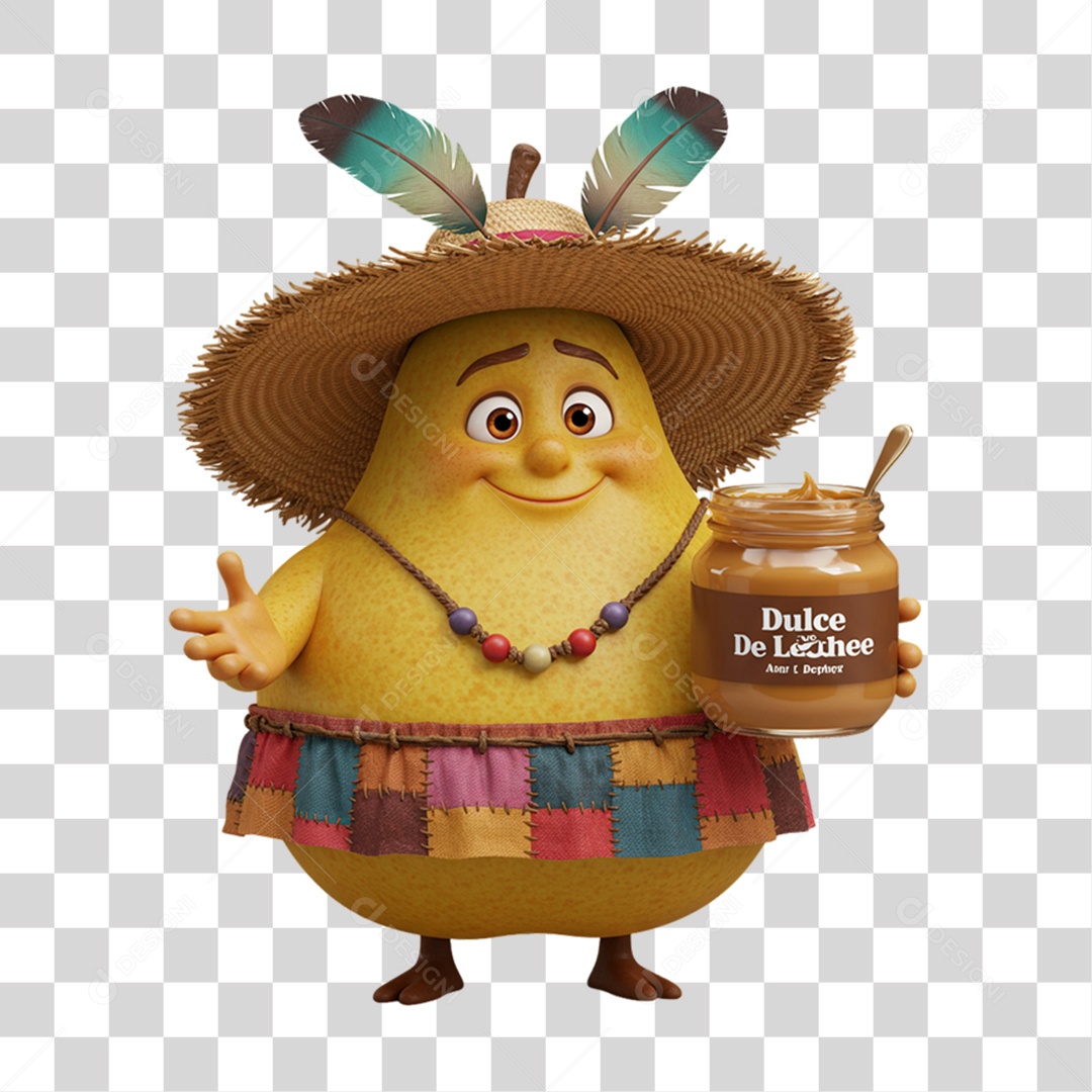 Mascote Fruta Pera Festa Junina PNG Transparente