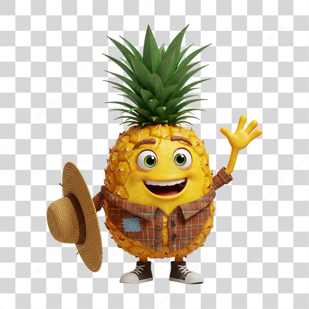 Mascote Fruta Abacaxi Festa Junina PNG Transparente