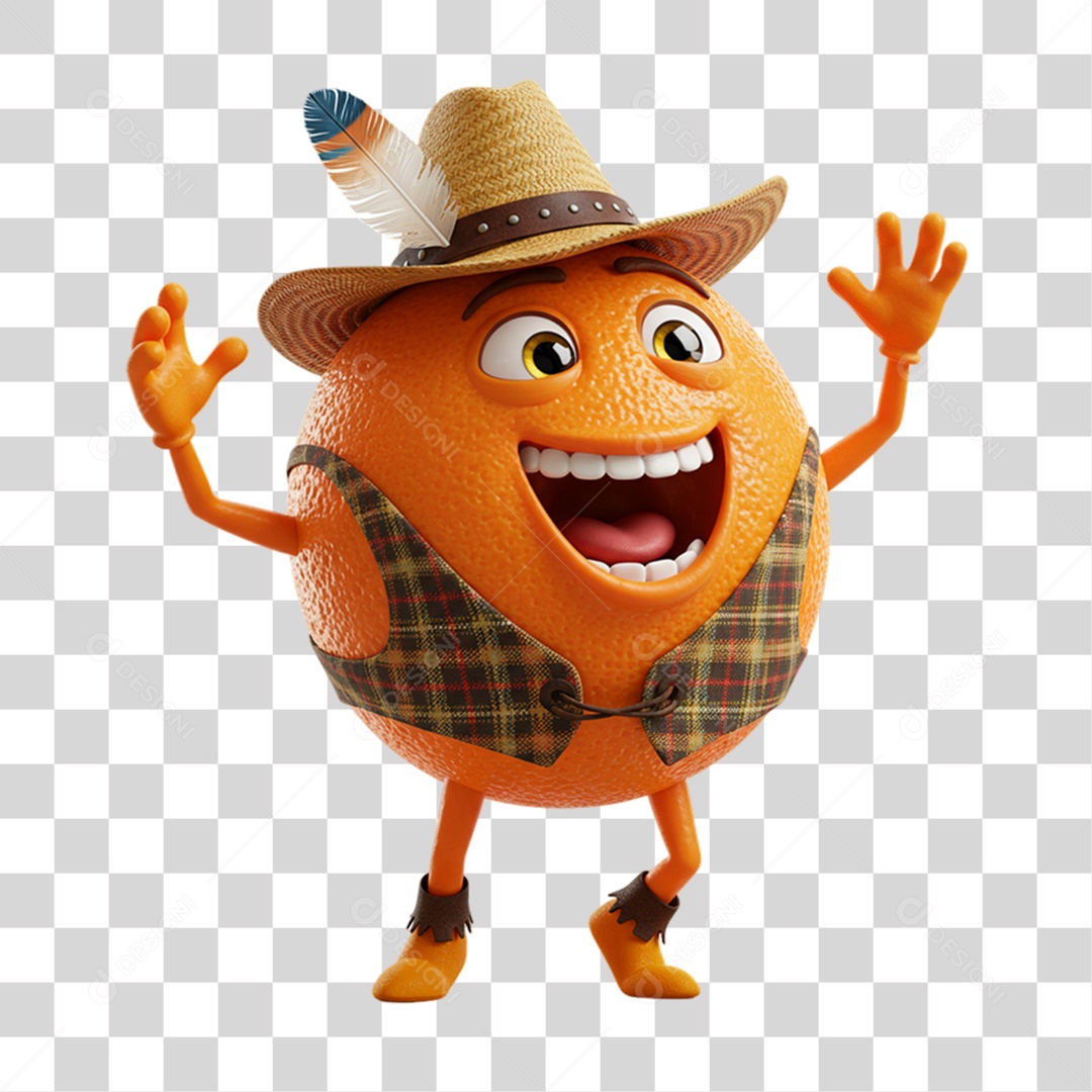 Mascote Fruta Laranja Festa Junina PNG Transparente