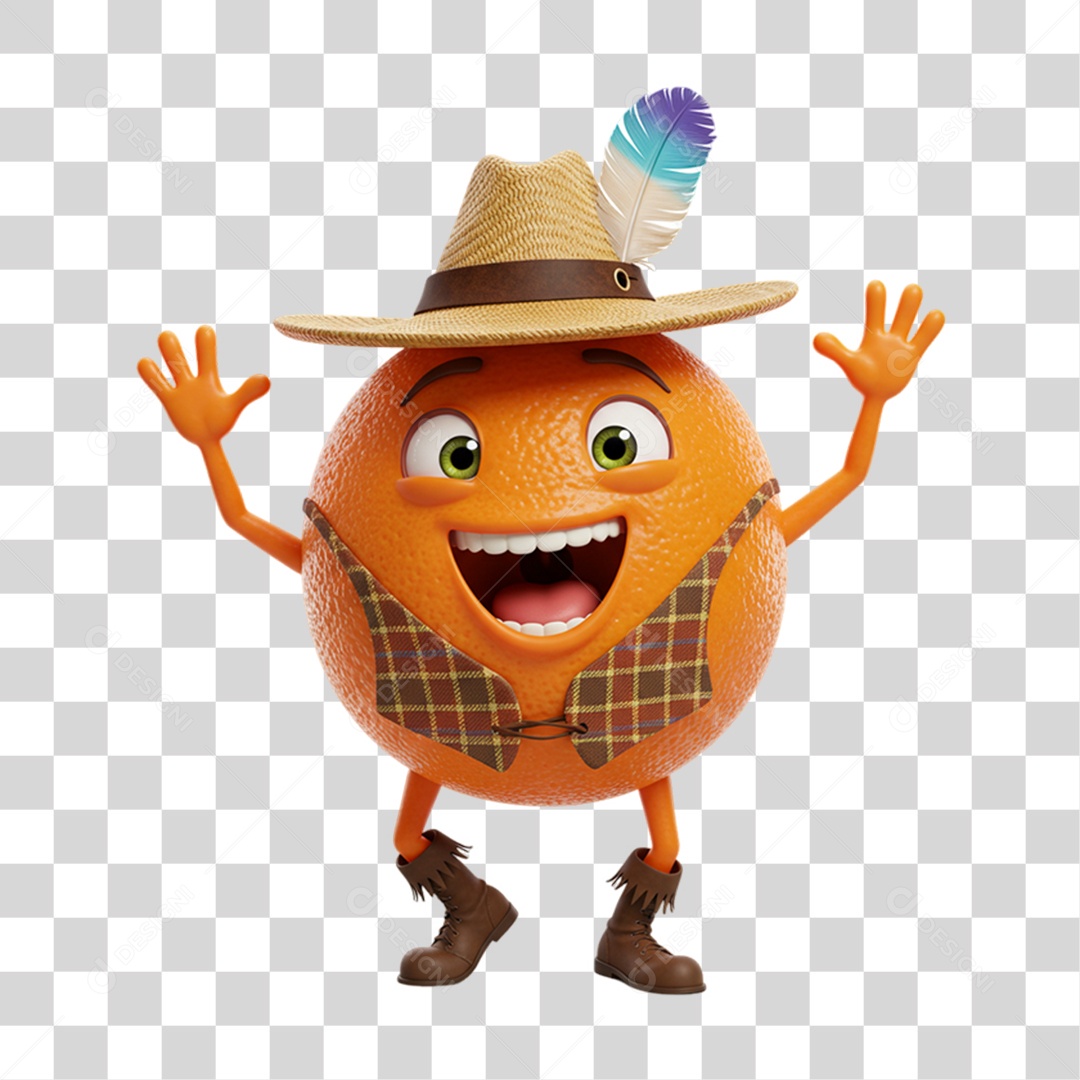 Mascote Fruta Laranja Festa Junina PNG Transparente