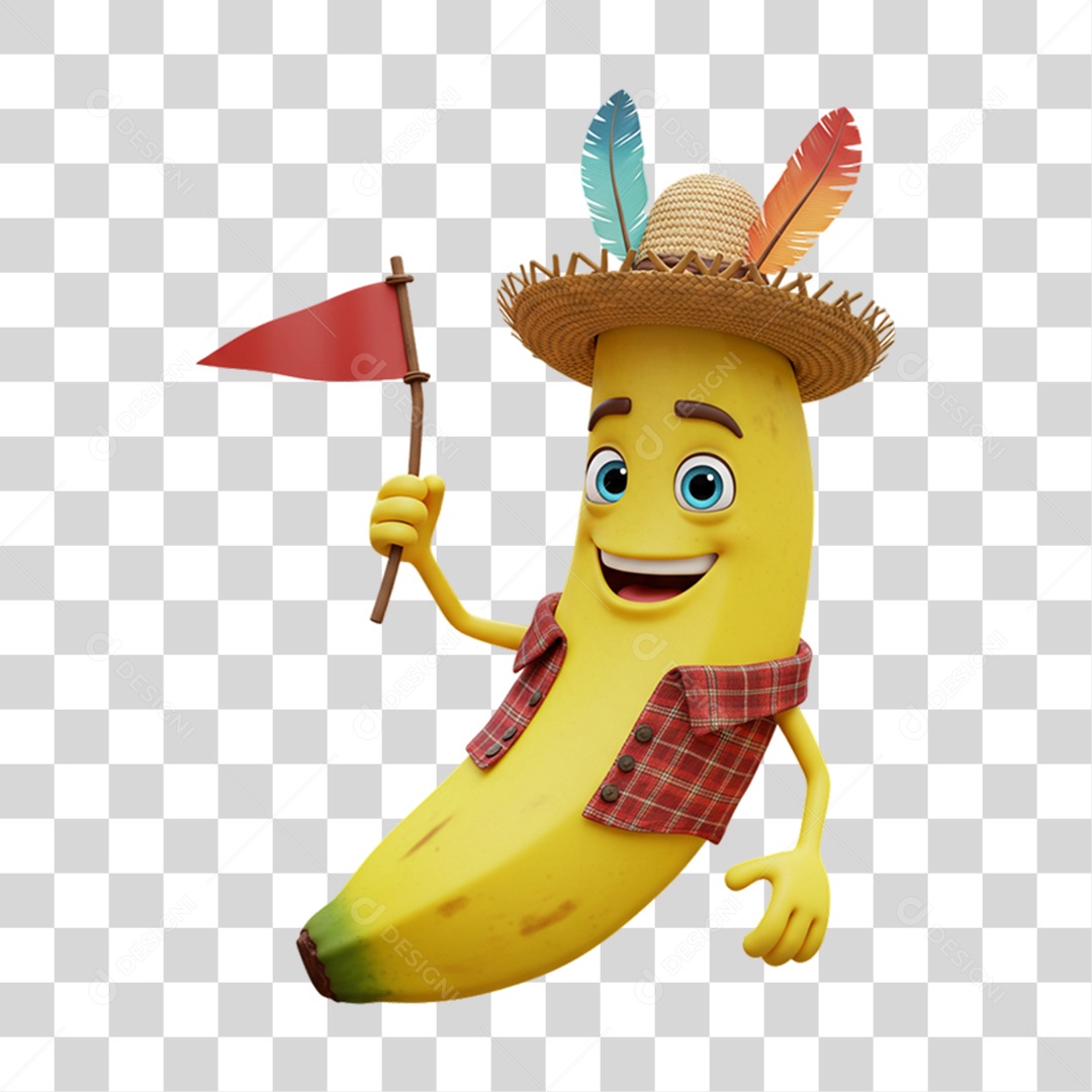 Mascote Fruta Banana Festa Junina PNG Transparente