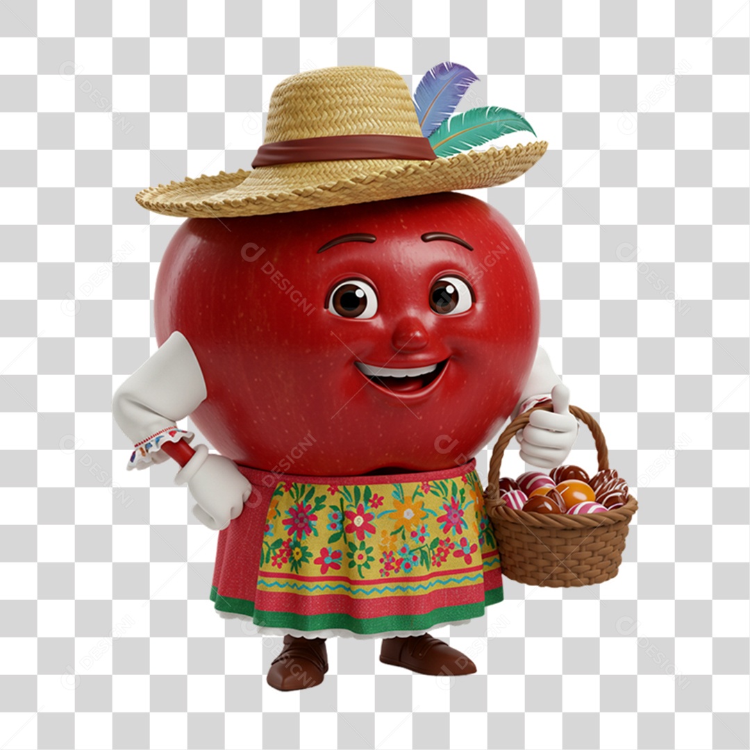 Mascote Fruta Morango Festa Junina PNG Transparente