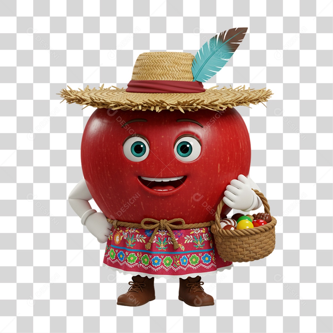 Mascote Fruta Morango Festa Junina PNG Transparente
