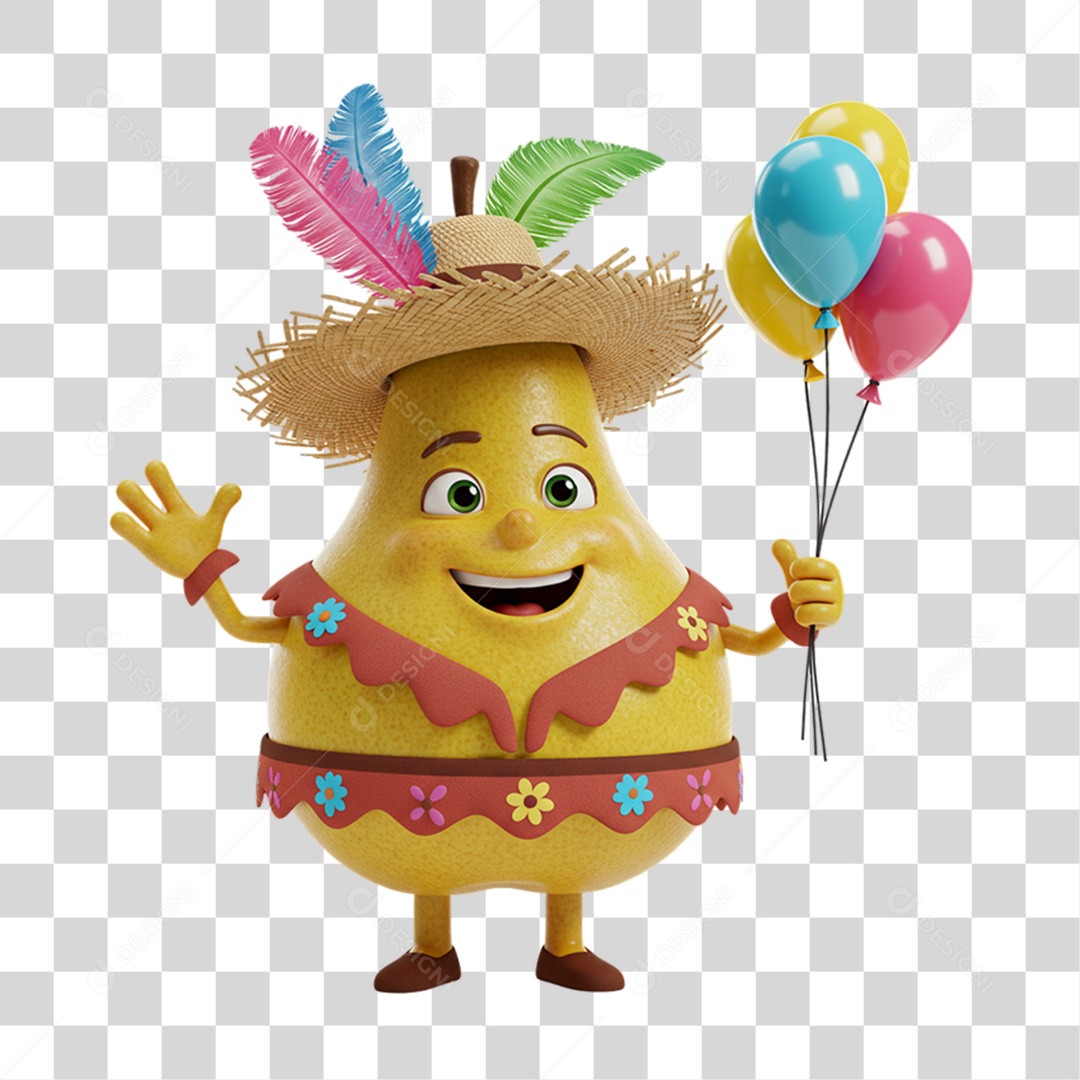 Mascote Fruta Pera Festa Junina PNG Transparente