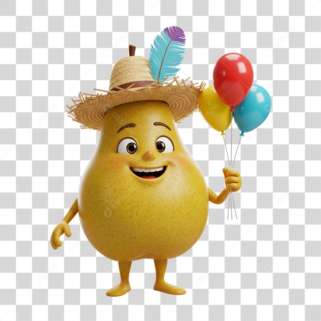 Mascote Fruta Pera Festa Junina PNG Transparente