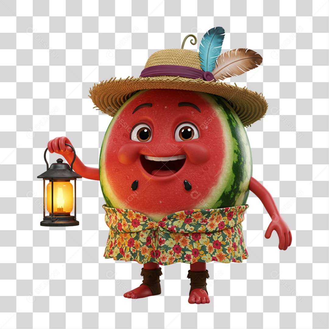 Mascote Fruta Melancia Festa Junina PNG Transparente