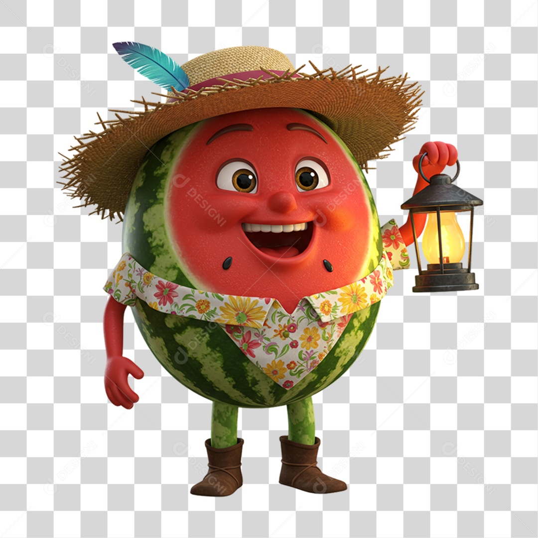 Mascote Fruta Melancia Festa Junina PNG Transparente