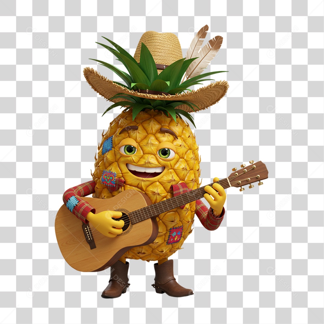 Mascote Fruta Abacaxi Festa Junina PNG Transparente