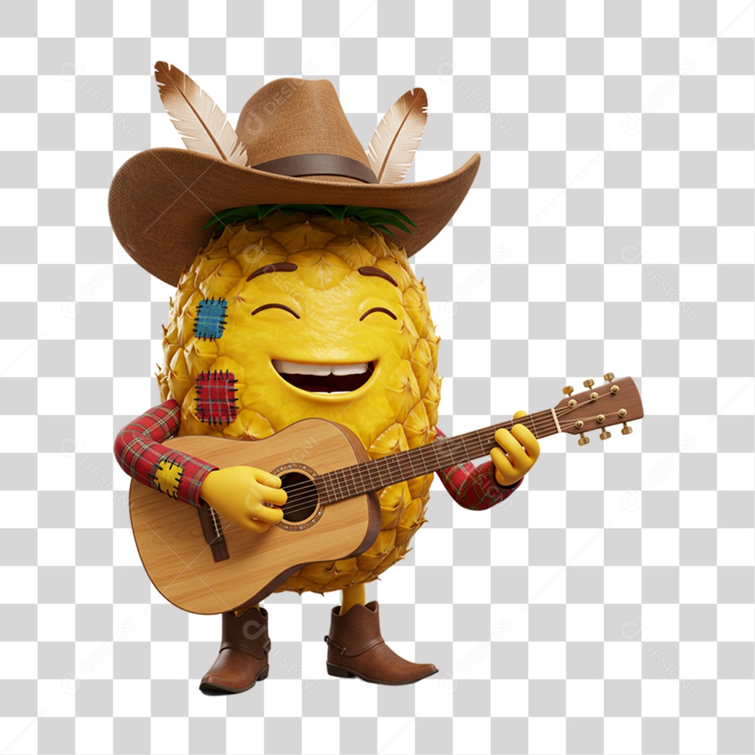 Mascote Fruta Abacaxi Festa Junina PNG Transparente