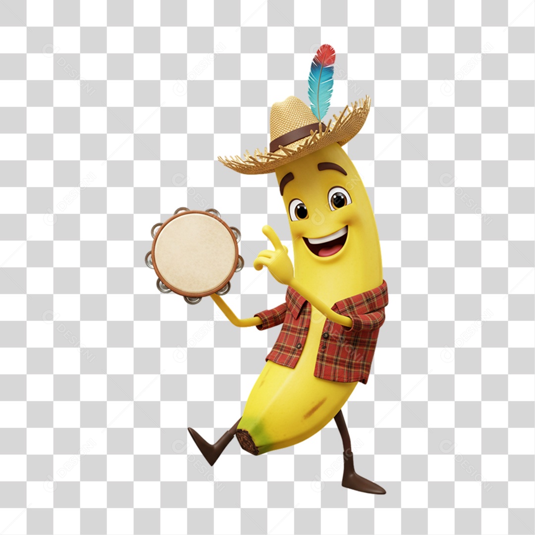 Mascote Fruta Banana Festa Junina PNG Transparente