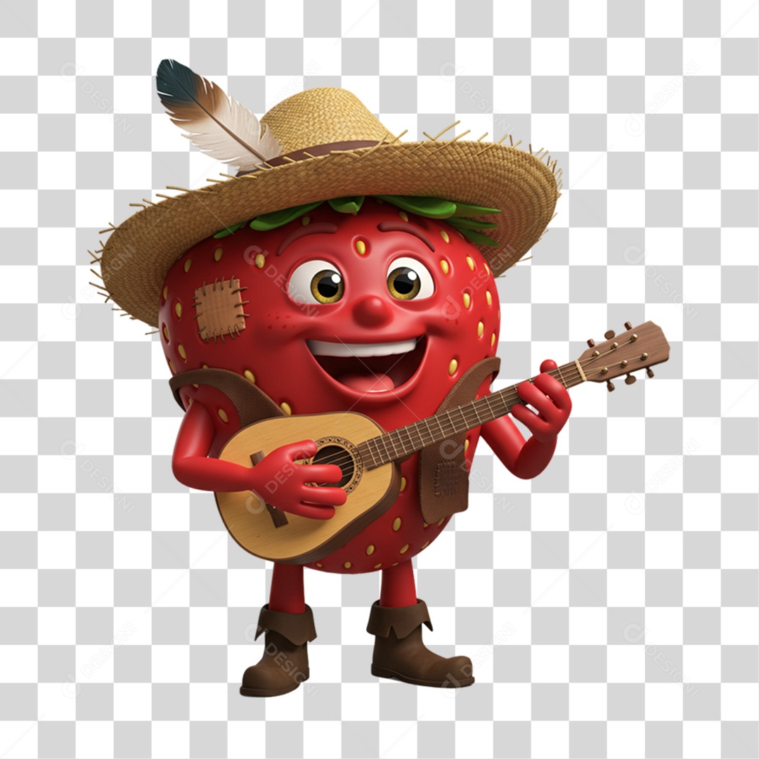 Mascote Fruta Morango Festa Junina PNG Transparente