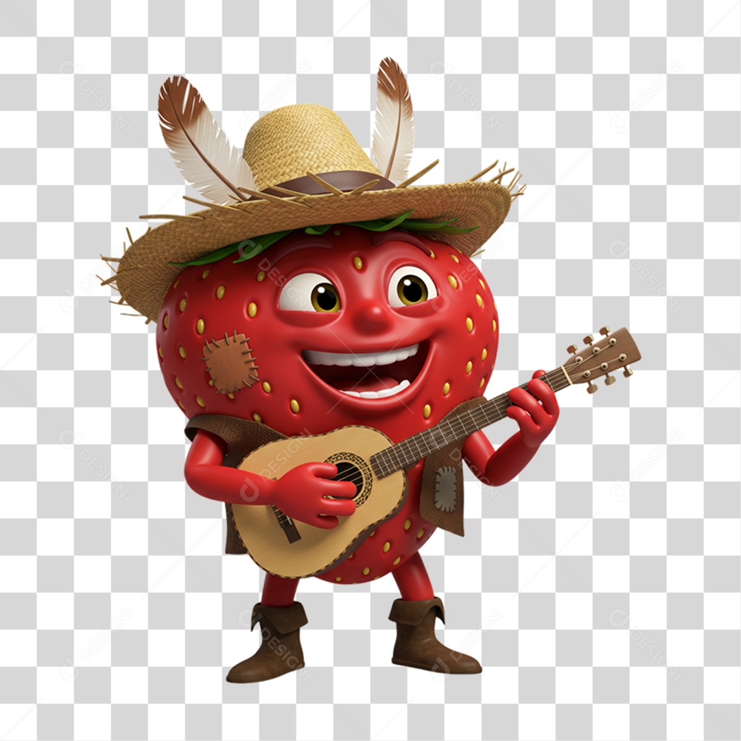 Mascote Fruta Morango Festa Junina PNG Transparente