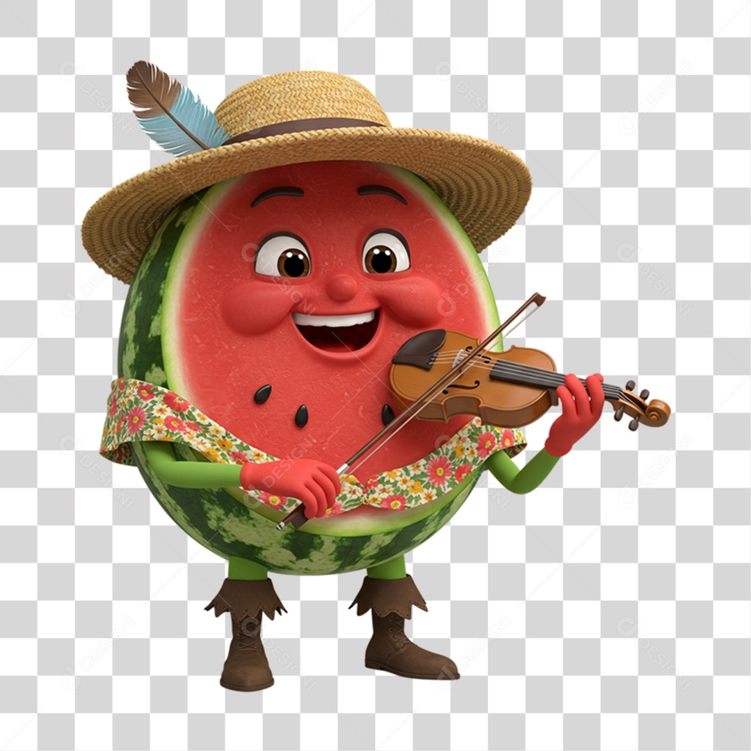 Mascote Fruta Melancia Festa Junina PNG Transparente