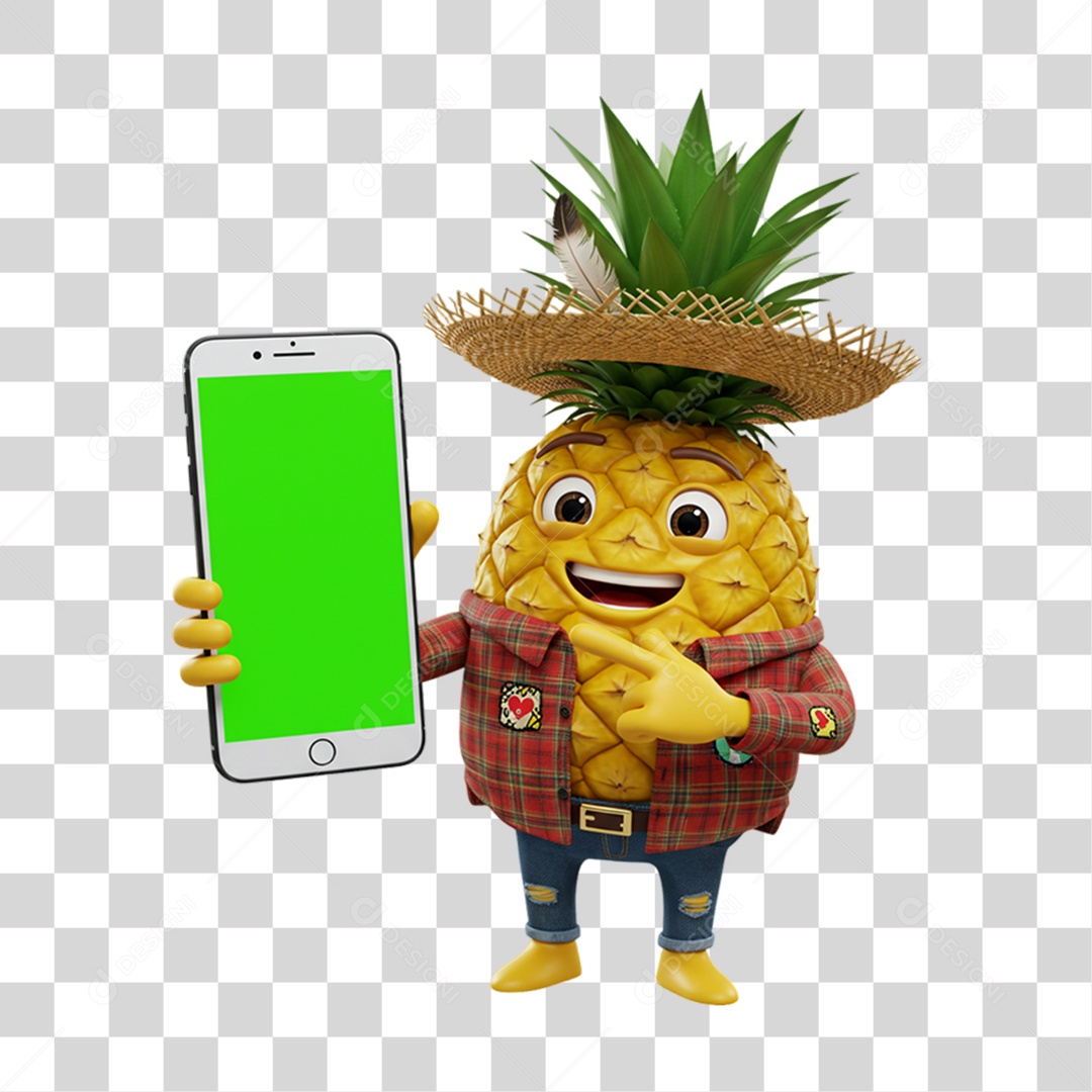 Mascote Fruta Abacaxi Festa Junina PNG Transparente