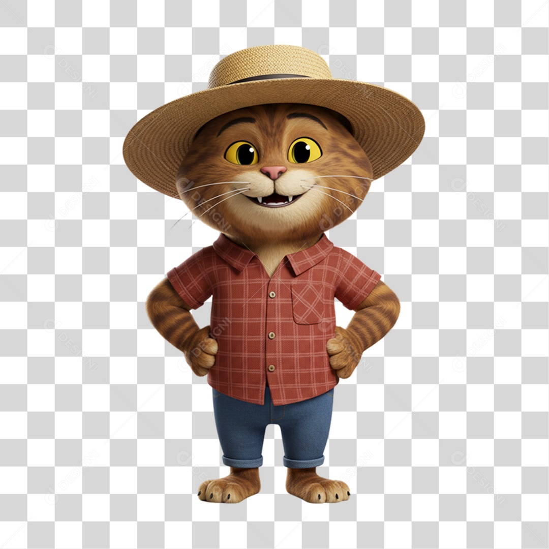 Mascote Gato Festa Junina PNG Transparente