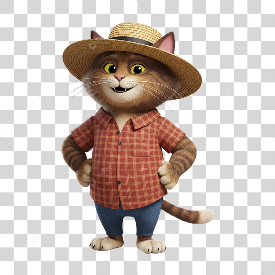 Mascote Gato Festa Junina PNG Transparente