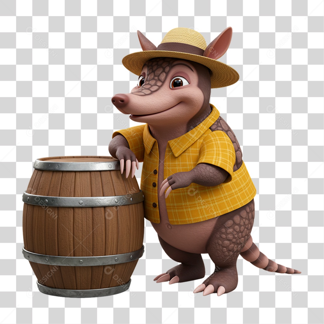 Mascote Tatu Festa Junina PNG Transparente